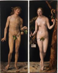 Albrecht Dürer, Adam oraz Ewa (1507). Pod pretekstem sceny biblijnej Dürer namalował akty mężczyzny i kobiety naturalnej wielkości. Nie mylić z Dürerowskim miedziorytem pod tym samym tytułem.